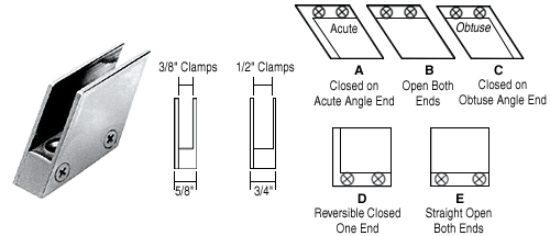 C.R. Laurence CRL 3/8&quot; Chrome 52 Degree Slant Open Center Clamp Type &quot;B&quot; Stair and Walkway Railings | RH4438CH