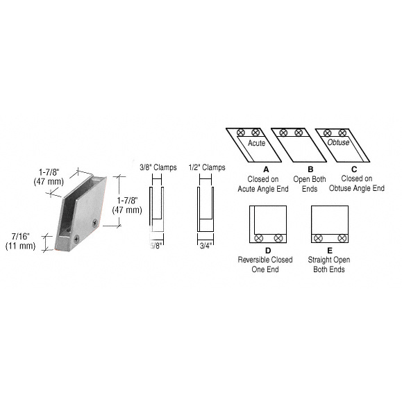 CRL 1/2&quot; Brushed Nickel 128 Degree Slant Obtuse End Clamp Type &quot;C&quot; Stair and Walkway Railings | RH5512BN
