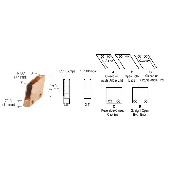 CRL 1/2&quot; Polished Brass128 Degree Slant Obtuse End Clamp Type &quot;C&quot; Stair and Walkway Railings | RH5512BR