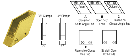 CRL 1/2&quot; Polished Brass128 Degree Slant Obtuse End Clamp Type &quot;C&quot; Stair and Walkway Railings | RH5512BR