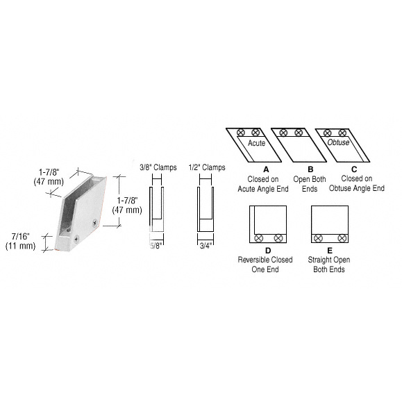 CRL  1/2&quot; Chrome 128 Degree Slant Obtuse End Clamp Type &quot;C&quot; Stair and Walkway Railings | RH5512CH
