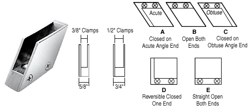 CRL 3/8&quot; Chrome 128 Degree Slant Obtuse End Clamp Type &quot;C&quot; Stair and Walkway Railings | RH5538CH