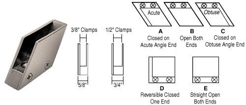 CRL 3/8&quot; Brushed Nickel 128 Degree Slant Obtuse End Clamp Type &quot;C&quot; Stair and Walkway Railings | RH5538BN
