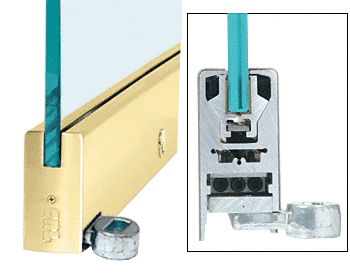 C.R. Laurence CRL Polished Brass 4&quot; Offset Custom Length Square Style Door Rail with Lock for 1/2&quot; Glass | RHR4SPB12CL