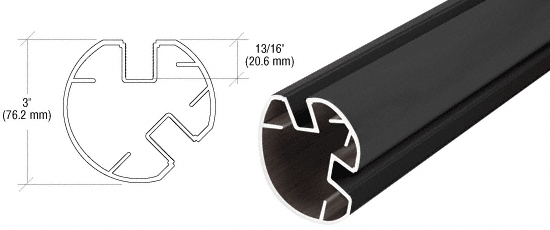 C.R. Laurence CRL AWS 3&quot; Diameter Round 135 Degrees Black Post Only - 20 ft 1 in long | RP5241BL