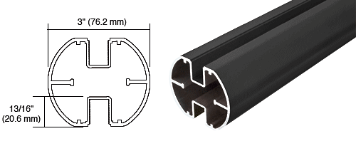 C.R. Laurence CRL Black 72&quot; AWS 3&quot; Diameter Round 180 Degree Center or End Post  | RP72BL