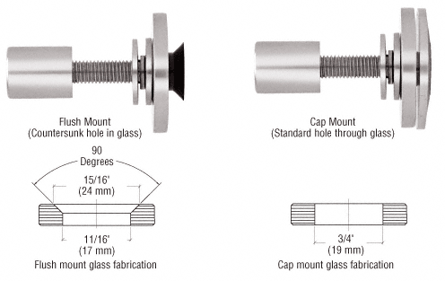 C.R. Laurence CRL Polished Stainless Steel Rigid Combination Fastener for 3/8&quot; (10 mm) - 5/8&quot; (16 mm) Glass | RRF10PS