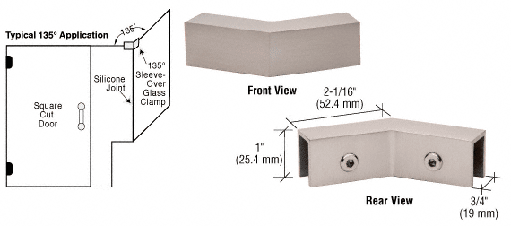 CRL Brushed Nickel 135 Degree &quot;Sleeve Over&quot; Glass Clamp  | S0GC135BN