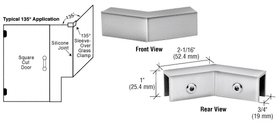 CRL Polished Chrome 135 Degree &quot;Sleeve Over&quot; Glass Clamp  | S0GC135CH
