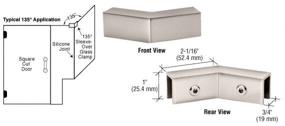 CRL Polished Nickel 135 Degree &quot;Sleeve Over&quot; Glass Clamp  | S0GC135PN