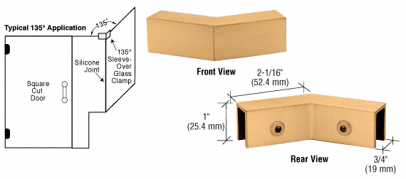 CRL Satin Brass 135 Degree &quot;Sleeve Over&quot; Glass Clamp  | S0GC135SB