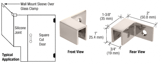 CRL Polished Nickel Left Hand &quot;Sleeve Over&quot; Wall Mount Glass Clamp  | S0GC37LPN