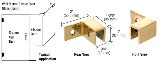 CRL Polished Brass Right Hand &quot;Sleeve Over&quot; Wall Mount Glass Clamp | S0GC37RBR