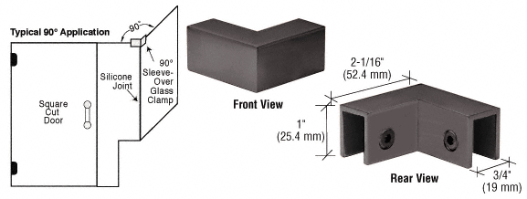CRL Oil Rubbed Bronze 90 Degree &quot;Sleeve Over&quot; Glass Clamp  | S0GC900RB
