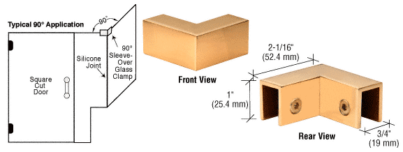 CRL Polished Brass 90 Degree &quot;Sleeve Over&quot; Glass Clamp  | S0GC90BR