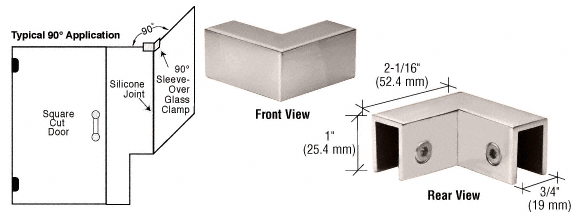 CRL Polished Nickel 90 Degree &quot;Sleeve Over&quot; Glass Clamp  | S0GC90PN