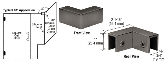 CRL Gun Metal 90 Degree &quot;Sleeve Over&quot; Glass Clamp | S0GC90GM
