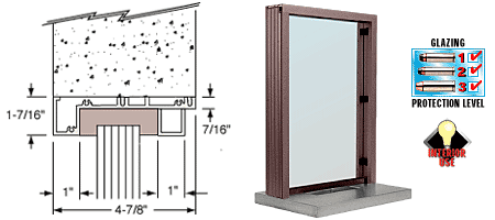 C.R. Laurence CRL Duranodic Bronze Aluminum Standard Inset Frame Interior Glazed Exchange Window with 18&quot; Shelf and Deal Tray | S11W18DU