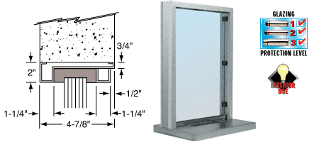 C.R. Laurence CRL Stainless Steel Frame Interior Glazed Exchange Window with 18&quot; Shelf and Deal Tray | S11W18S
