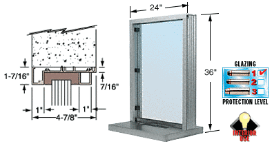 C.R. Laurence CRL Bullet Resistant 24&quot; Wide Satin Anodized Interior Window with Surround Sound and Shelf with Deal Tray for 4-7/8&quot; Thick Walls | S11W2436A