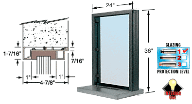 C.R. Laurence CRL Bullet Resistant 24&quot; Wide Duranodic Bronze Interior Window with Surround Sound and Shelf with Deal Tray for 4-7/8&quot; Thick Walls | S11W2436DU