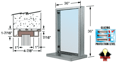 C.R. Laurence CRL Bullet Resistant 36&quot; Wide Satin Anodized Interior Window with Surround Sound and Shelf with Deal Tray for 4-7/8&quot; Thick Walls | S11W3636A