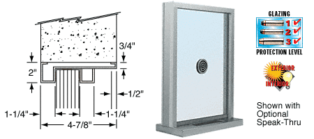 C.R. Laurence CRL Stainless Steel Frame Exterior Glazed Exchange Window with 12&quot; Shelf and Deal Tray | S1EW12S