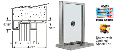 C.R. Laurence CRL Satin Anodized Aluminum Standard Inset Frame Exterior Glazed Exchange Window with 18&quot; Shelf and Deal Tray | S1EW18A