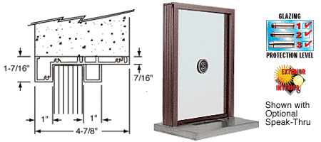 C.R. Laurence CRL Duranodic Bronze Aluminum Standard Inset Frame Exterior Glazed Exchange Window with 18&quot; Shelf and Deal Tray | S1EW18DU
