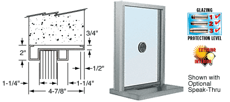 C.R. Laurence CRL Stainless Steel Frame Exterior Glazed Exchange Window with 18&quot; Shelf and Deal Tray | S1EW18S