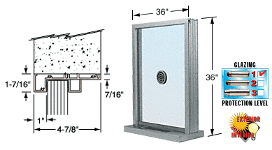 C.R. Laurence CRL Bullet Resistant 36&quot; Wide Satin Anodized Exterior Window with Speak-Thru and Shelf with Deal Tray for Walls 4-7/8&quot; Thick | S1EW3636A