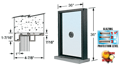 C.R. Laurence CRL Bullet Resistant 36&quot; Wide Duranodic Bronze Exterior Window with Speak-Thru and Shelf with Deal Tray for Walls 4-7/8&quot; Thick | S1EW3636DU