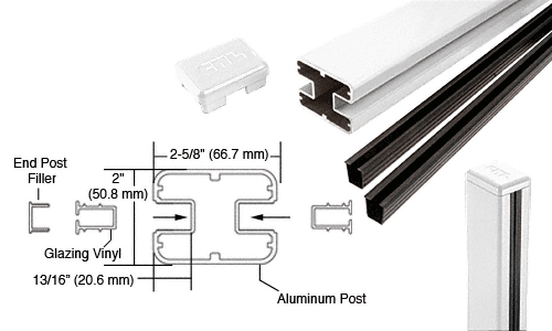 C.R. Laurence CRL AWS  2&quot; x 2-5/8&quot; Rectangular 180 Degree Sky White 36&quot;  Center Post Kits | S36CKW