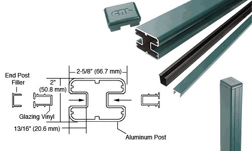 C.R. Laurence CRL  AWS 2&quot; x 2-5/8&quot; Rectangular 180 Degree Forest Green 36&quot; End Post Kits | S36EKGRN