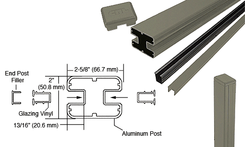 C.R. Laurence CRL AWS  2&quot; x 2-5/8&quot; Rectangular 180 Degree Beige Gray 48&quot; End Post Kits | S48EKBGY