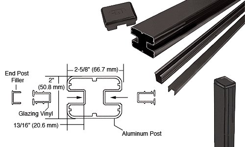 C.R. Laurence CRL AWS  2&quot; x 2-5/8&quot; Rectangular 180 Degree Black 48&quot; End Post Kits | S48EKBL