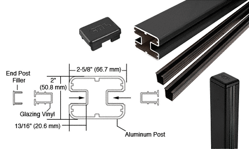 C.R. Laurence CRL AWS  2&quot; x 2-5/8&quot; Rectangular 180 Degree Black 60&quot; Center Post Kits | S60CKBL