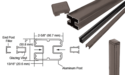 C.R. Laurence CRL AWS 2&quot; x 2-5/8&quot; Rectangular 180 Degree Bronze 60&quot; End Post Kits | S60EKBRZ