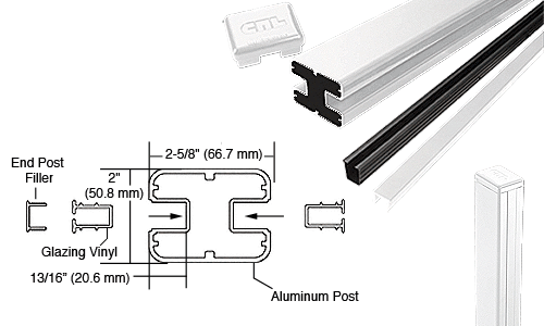 C.R. Laurence CRL AWS 2&quot; x 2-5/8&quot; Rectangular 180 Degree Sky White 60&quot; End Post Kits | S60EKW