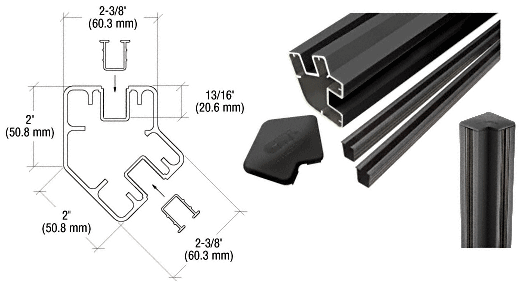 C.R. Laurence CRL Black Matte 72&quot; Long 2&quot; x 2-3/8&quot; Rectangular 135 Degree Post Kit | S725KBL