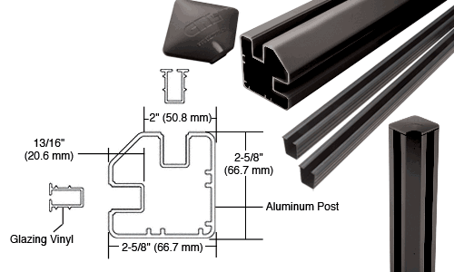 C.R. Laurence CRL AWS 2&quot; x 2-5/8&quot; Rectangular 90 Degree Black 72&quot; Corner Post Kits | S72CRKBL