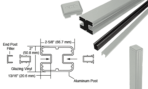 C.R. Laurence CRL 2&quot; x 2-5/8&quot; Rectangular 180 Degree Agate Gray 72&quot; End Post Kit | S72EKAGY