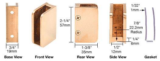 C.R. Laurence CRL Polished Brass 3/8&quot; Right Hand Post Glass Clip | SA92BR