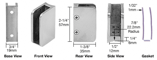 C.R. Laurence CRL Brushed Stainless 3/8&quot; Right Hand Post Glass Clip | SA92BS