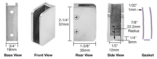 C.R. Laurence CRL Polished Stainless 3/8&quot; Right Hand Post Glass Clip | SA92PS