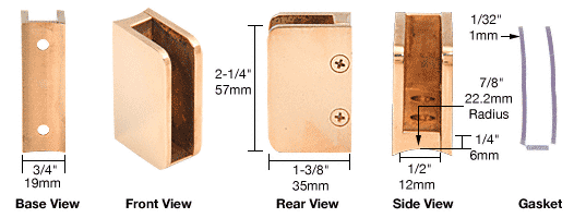 C.R. Laurence CRL Polished Brass 3/8&quot; Left Hand Post Glass Clip | SA93BR
