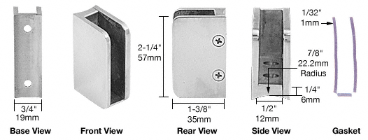 C.R. Laurence CRL Polished Stainless 3/8&quot; Left Hand Post Glass Clip | SA93PS