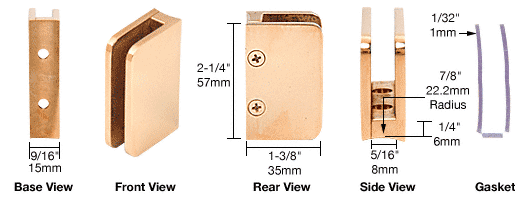 C.R. Laurence CRL Polished Brass 1/4&quot; Top Post Glass Clip | SA94BR