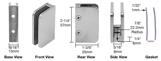 C.R. Laurence CRL Brushed Stainless 1/4&quot; Top Post Glass Clip | SA94BS
