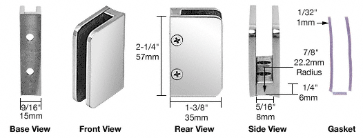 C.R. Laurence CRL Polished Stainless 1/4&quot; Top Post Glass Clip | SA94PS